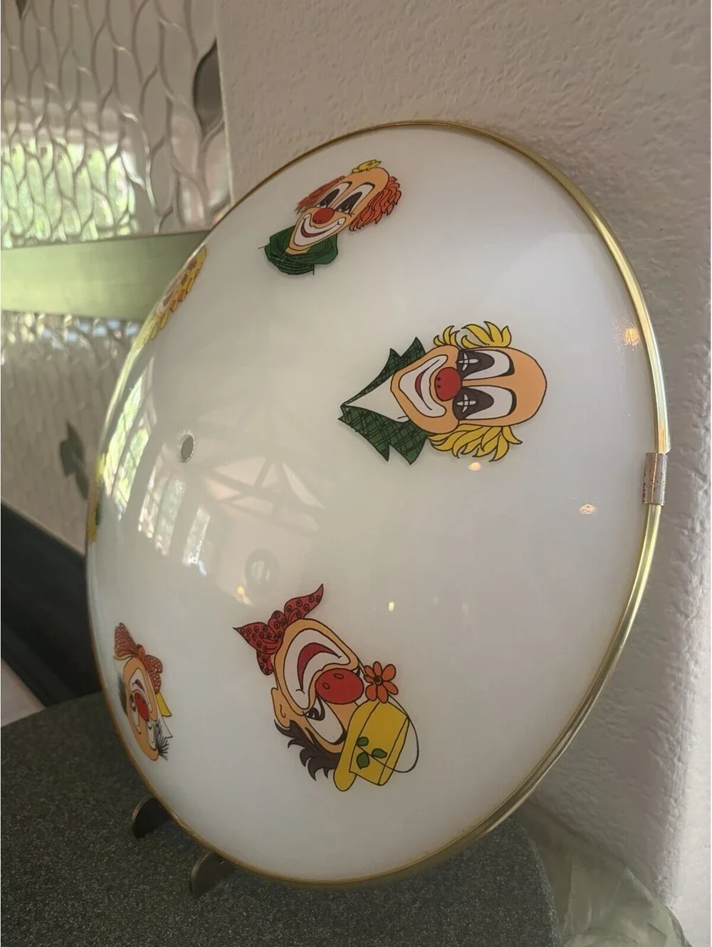 Vintage Glass Ceiling Light Shade Cover Clowns Circus Carnival